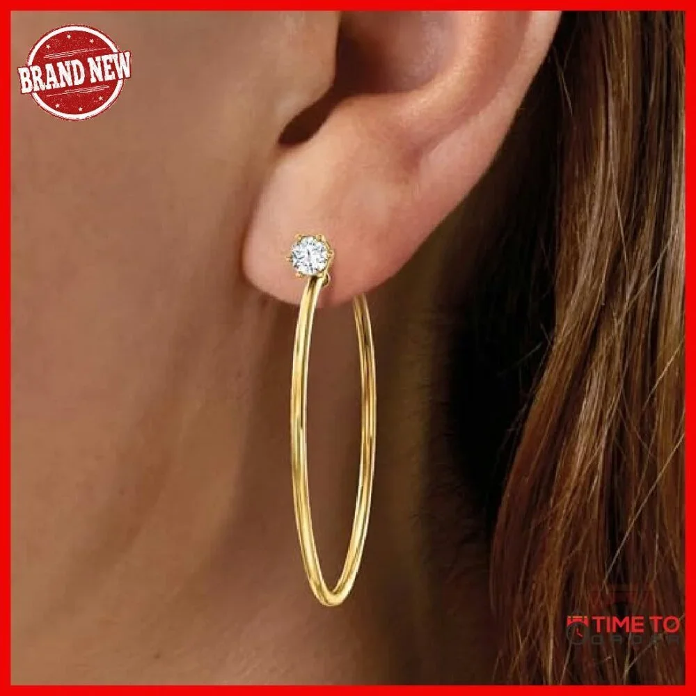 Italian 0.50ct CZ Stud Earrings with Hoop Jackets 18kt Gold Over Sterling